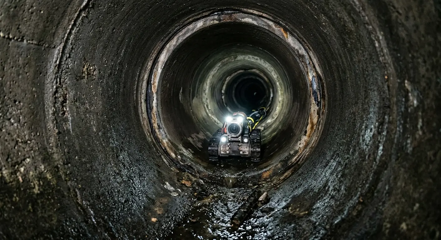 Robotic sewer camera inspecting pipe interior for Drain Snake Service in Menomonie